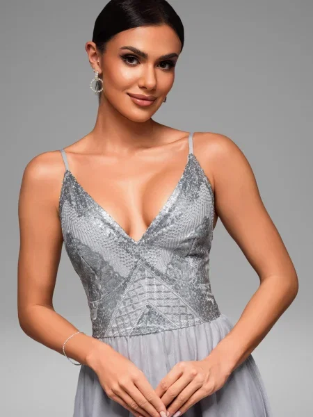 Rochie de seară Edoti de costum gri