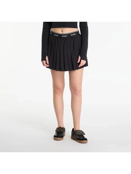 Sukně GUESS Selene Pleated Skirt Jet Black S černé