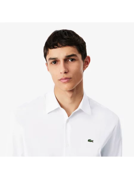 Lacoste Koszula Z Tkaniny Pinpoint Regular Fit biała