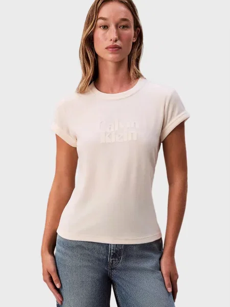 Велюрова футболка Calvin Klein Jeans з автографом біла