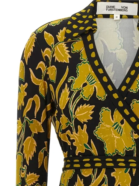 Mini haljina Dvf Diane Von Furstenberg s cvjetnim printom s printom na preklop žuta