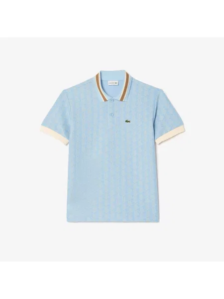 Lacoste Koszulka Polo Classic Fit Z Kołnierzykiem Kontrastowym I Motywem Monogramu niebieska