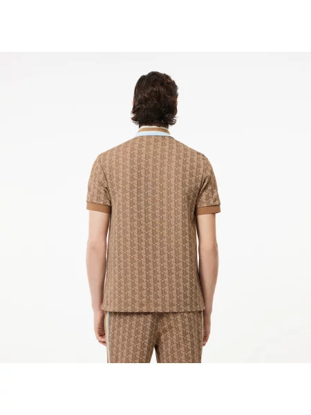 Lacoste Koszulka Polo Classic Fit Z Kołnierzykiem Kontrastowym I Motywem Monogramu brązowa