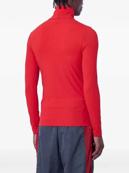 Tricou Lacoste cu imagine cu guler înalt stretch roșu