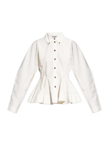Koszula Ganni z baskinką biała