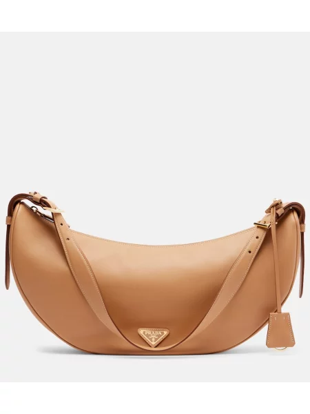 Kožená velká kožená taška Prada béžová