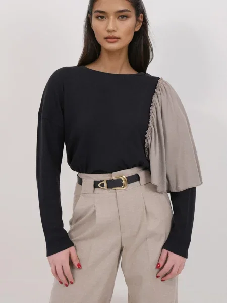 Trend Alaçatı Stili Tricou nisipiu negru