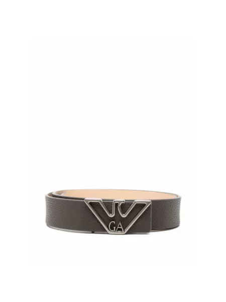 Pasek Emporio Armani skórzany z logo szary