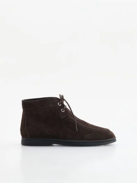 Reserved Botine din piele întoarsă maro-închis maro
