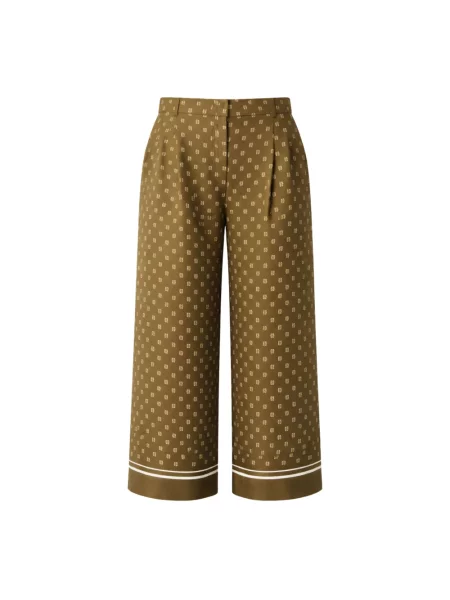 Lniane spodnie Max Mara Studio z nadrukiem zielone