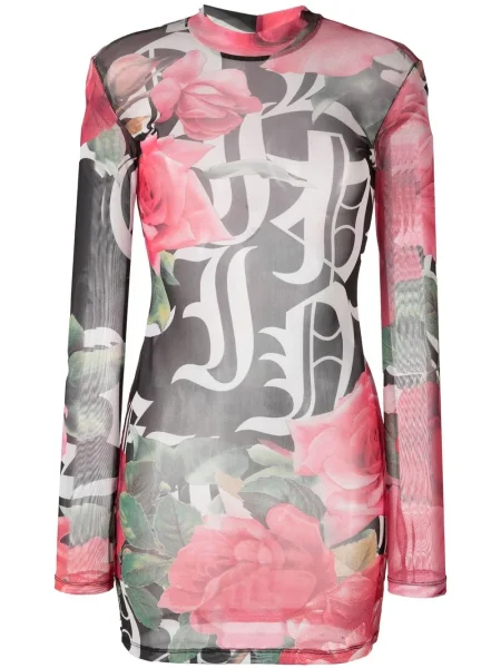 Przezroczysta sukienka mini Philipp Plein z nadrukiem garniturowa czarna