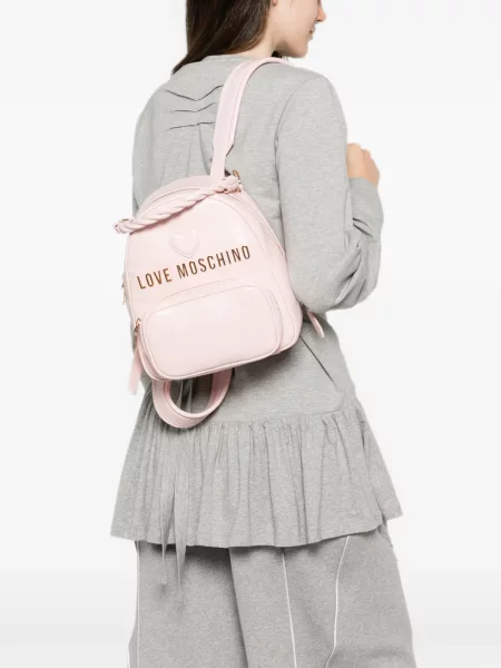 Rucsac Love Moschino cu motiv cu inimi cu autograf roz