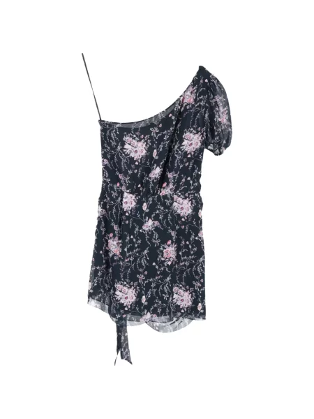 Rochie Loveshackfancy de mătase cu model floral cu un umăr gol negru