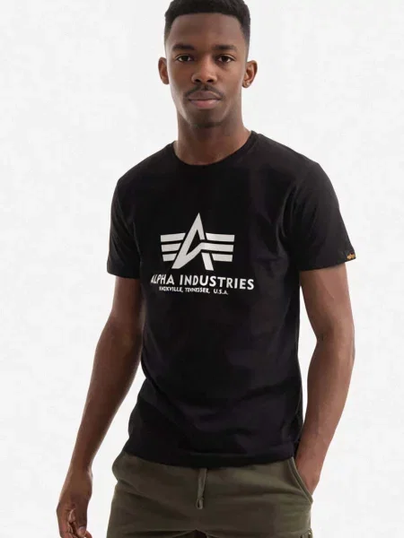 Тениска Alpha Industries Basic T-Shirt черно с принт