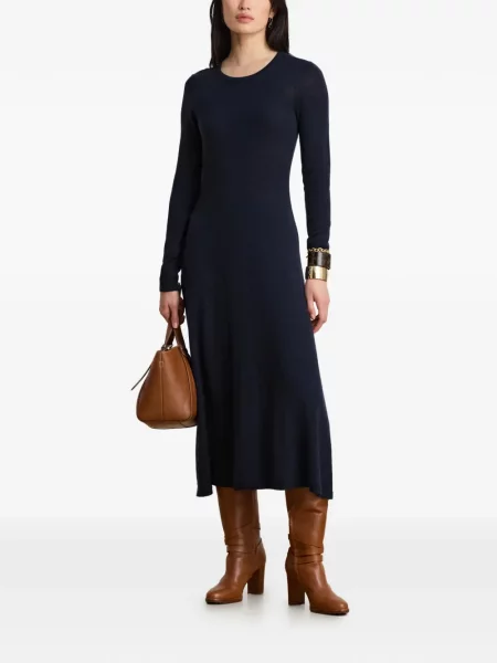 Μακρύς μίντι φόρεμα Lauren Ralph Lauren με στρογγυλή λαιμόκοψη μπλε