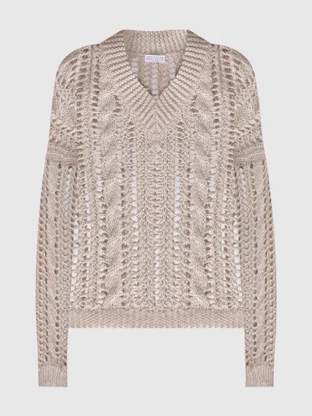 Ажурний пуловер Brunello Cucinelli бежевий