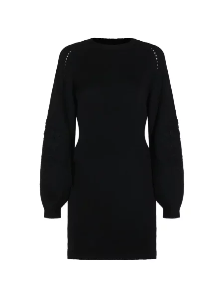 Rochie mini Twinset cu broderie cu model floral tricotate negru