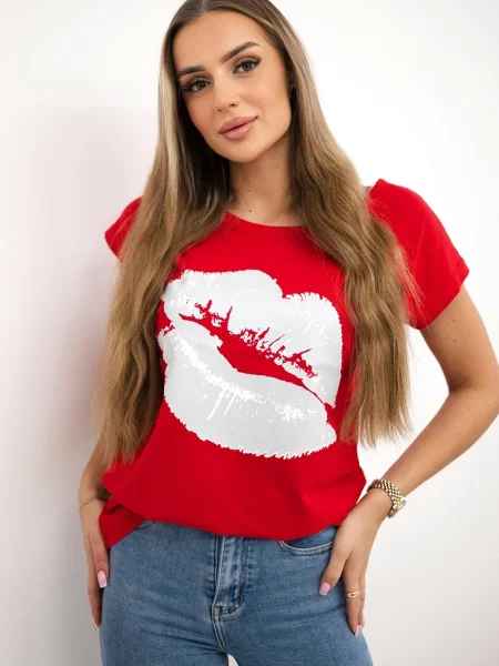 Bluzka Kesi z nadrukiem czerwona