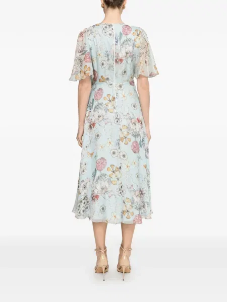 Rochie midi Nissa de mătase cu model floral albastru