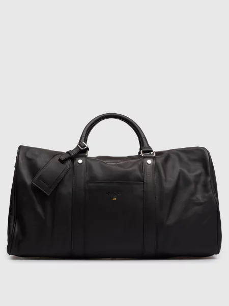 Шкіряна дорожня сумка з тисненням логотипа Doucal's чорна