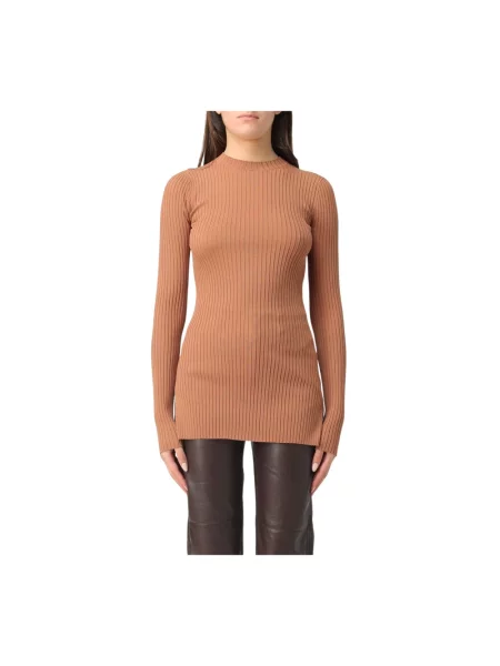Sweter Nanushka wełniany z krótkim rękawem brązowy
