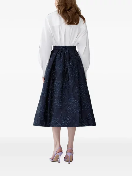 Fustă midi Carolina Herrera cu model floral din jacard albastru