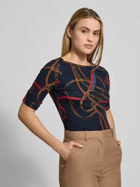 T-shirt o kroju slim fit z nadrukiem na całej powierzchni model JUDY' Lauren Ralph Lauren granatowa