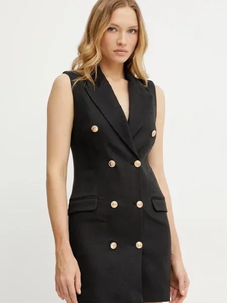 Ленена рокля Elisabetta Franchi къса с кройка по тялото черно