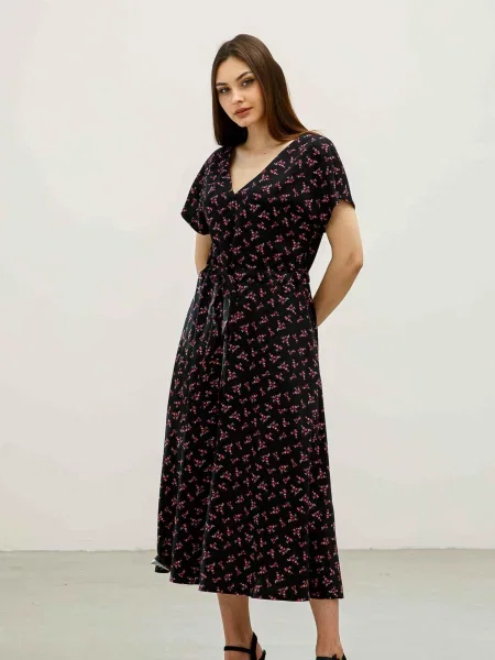 Платье миди Rimari с принтом черное