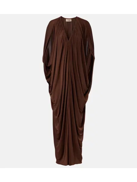 Sukienka maxi Adriana Degreas drapowana garniturowa brązowa