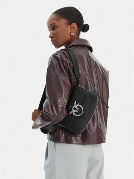PINKO Geantă Love One Slouchy Zip Mini AI PLTT negru