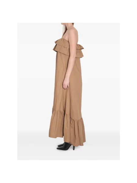 Sukienka maxi Saint Laurent z falbankami bez ramiączek brązowa