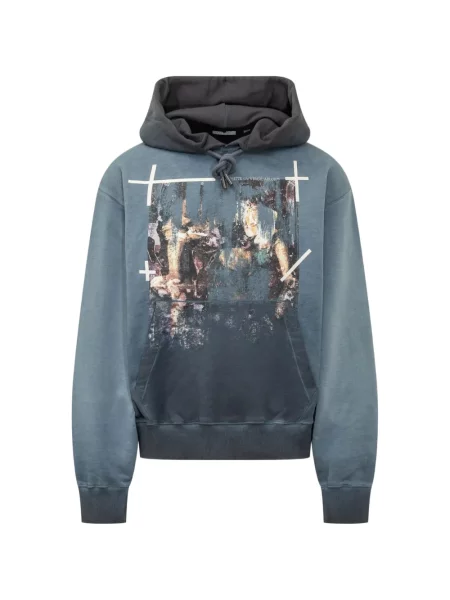Hanorac cu glugă Off-white cu imagine alb