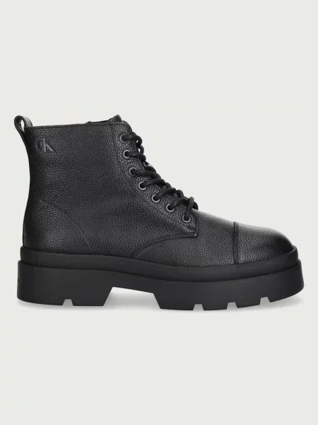 Calvin Klein pohodni čevlji usnjeni LUGGED MID LACE UP TC TU LTH črna