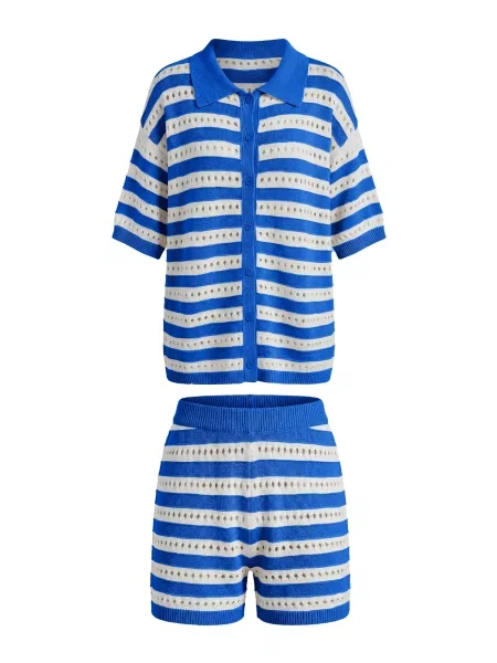 Imily Bela Costum cu pantaloni albastru regal alb