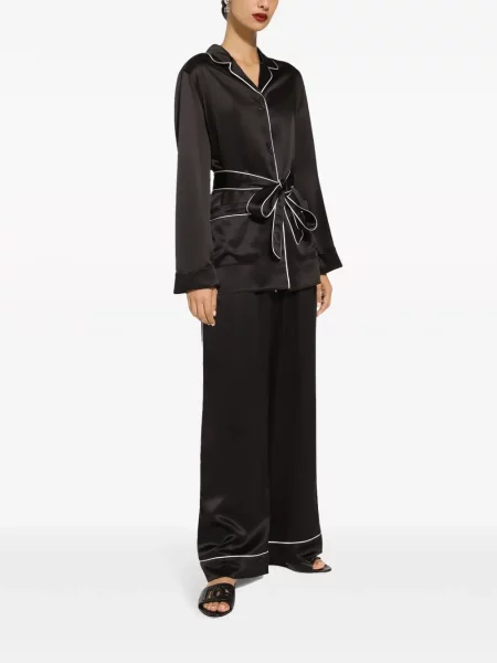 Šilkinės juosmuo kelnės Dolce & Gabbana juoda
