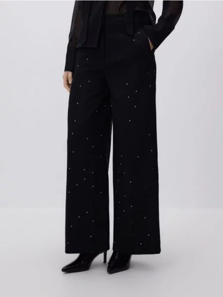 Reserved Штани зі стразами чорний