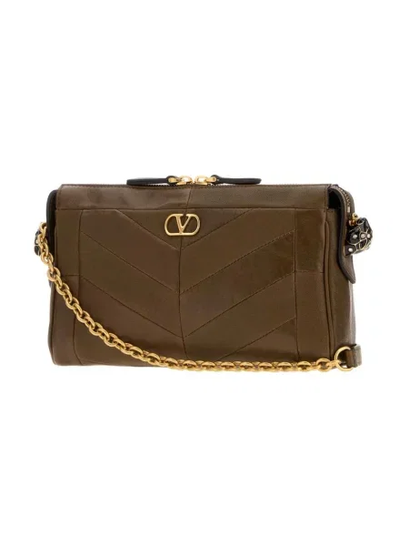 Lniana torebka crossbody Valentino Garavani brązowa