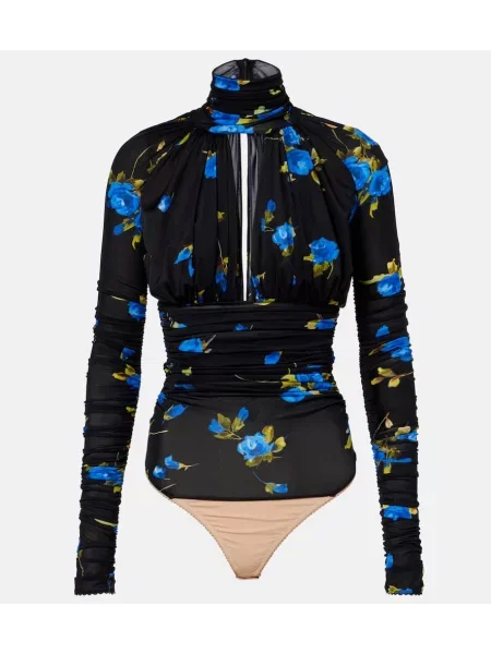 Body Blumarine cu model floral din jerseu negru