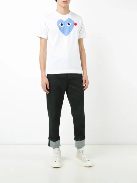 Raštuotas marškinėliai Comme Des Garçons Play su širdelėmis balta