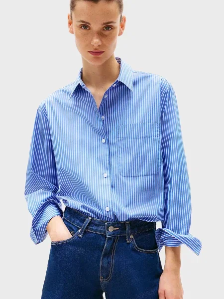 У смужку сорочка Tommy Hilfiger з попліну синя