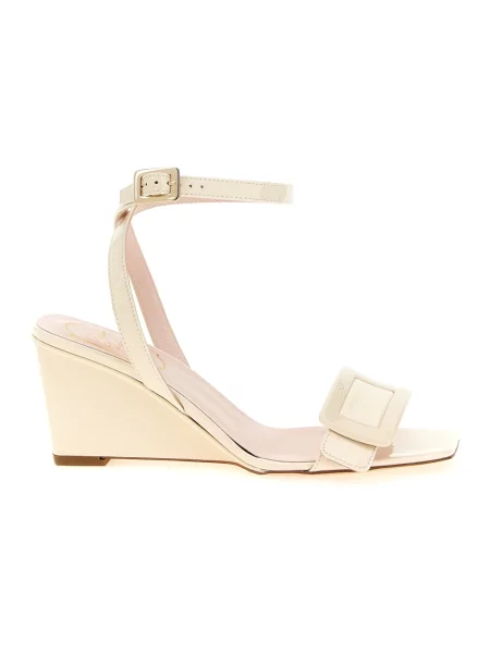 Sandały Roger Vivier skórzane na koturnie białe