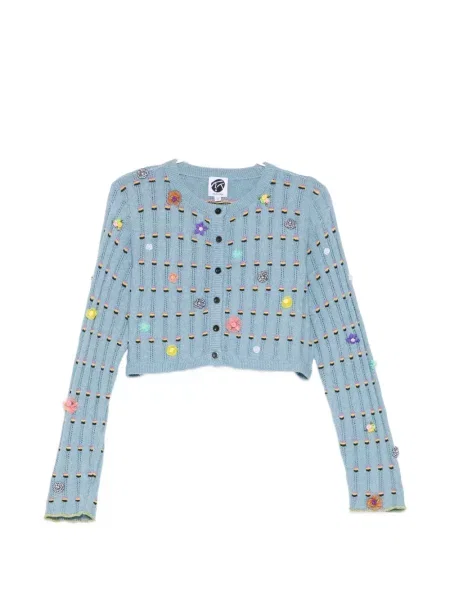 Decupat cardigan Yanyan Knits cu model floral albastru