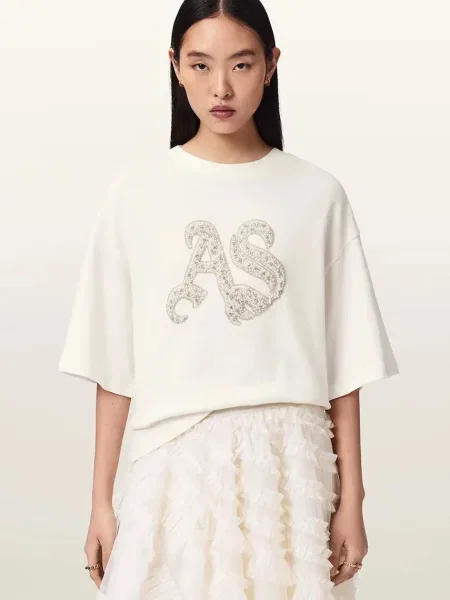 AllSaints tricou oversized pentru femei din ICON alb