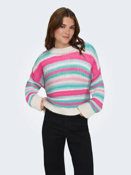ONLY Pulover ONLALYSSA ecru / turcoaz roz
