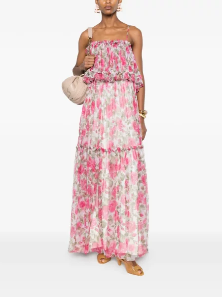 Rochie maxi Chloé cu model floral cu imagine roz