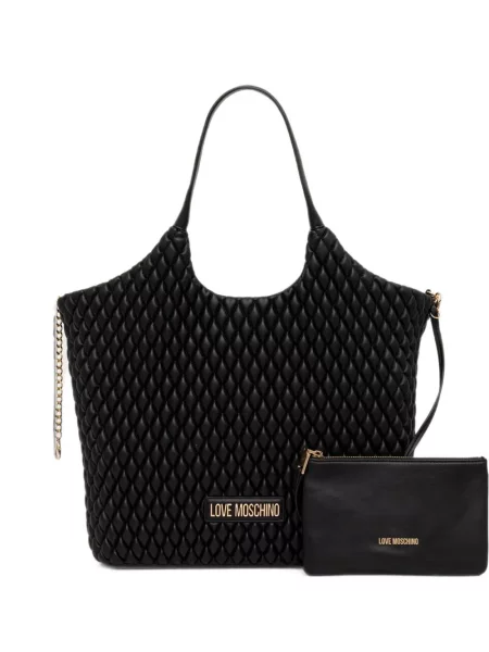 Matlasat geantă shopper Love Moschino cu autograf negru