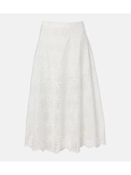 Fustă midi Frame cu broderie alb