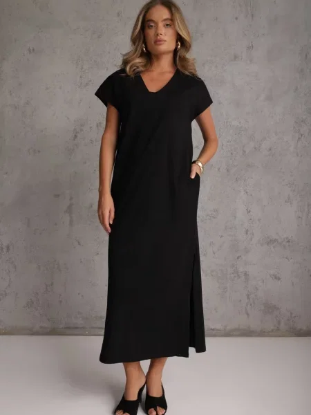 Rochie oversize din cu și decolteu în V Iphne neagră