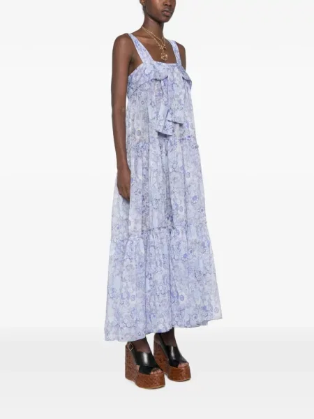 Rochie maxi Chloé cu model floral cu imagine albastru